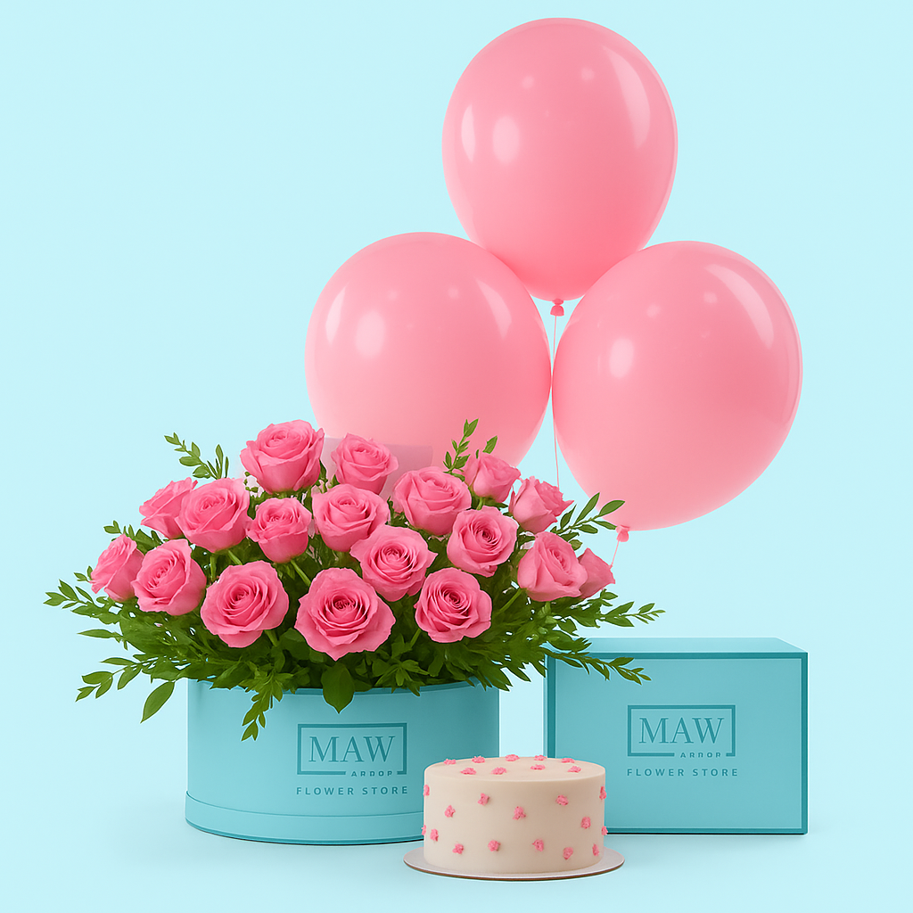 Love's Grandeur – Red Roses, Balloons & ‘I Love You’ Cake