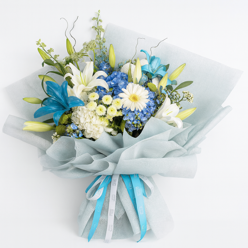 Azure Serenity – Luxe Blue & White Bloom Bouquet