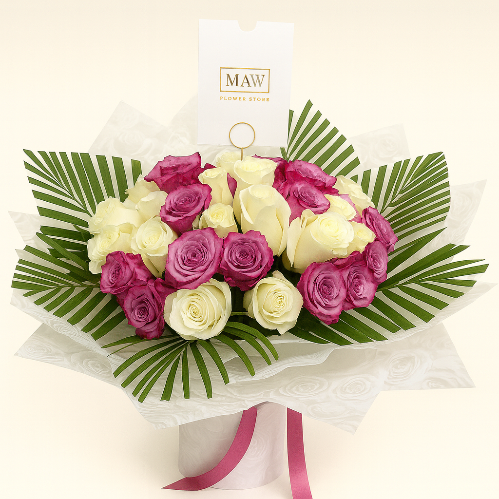 Amethyst Grace – Purple & Ivory Rose Bouquet