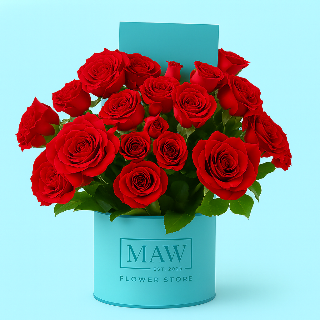 Deluxe Red Roses Round Box – A Bold and Elegant Statement of Red Roses