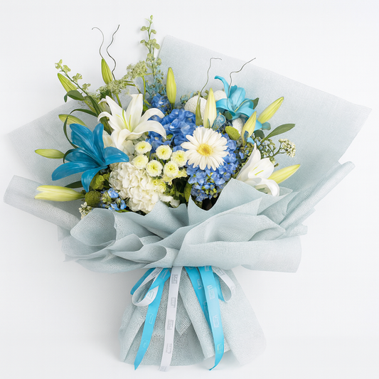 Azure Serenity – Luxe Blue & White Bloom Bouquet