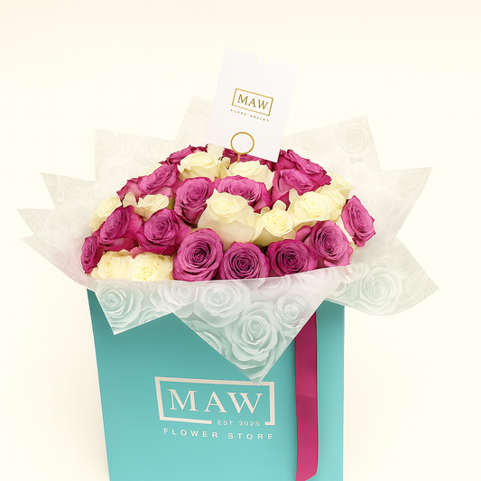 Amethyst Grace – Purple & Ivory Rose Bouquet