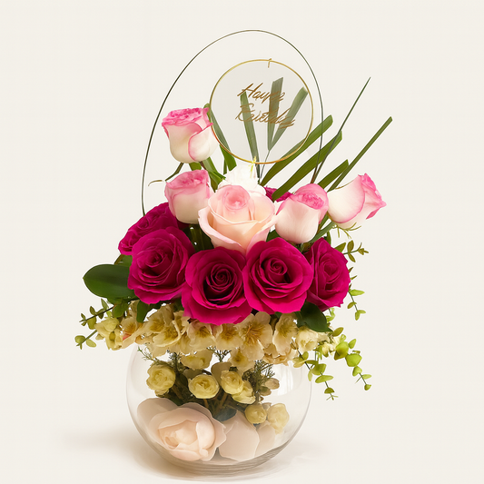 Blush Radiance – Elegant Pink & Fuchsia Birthday Vase