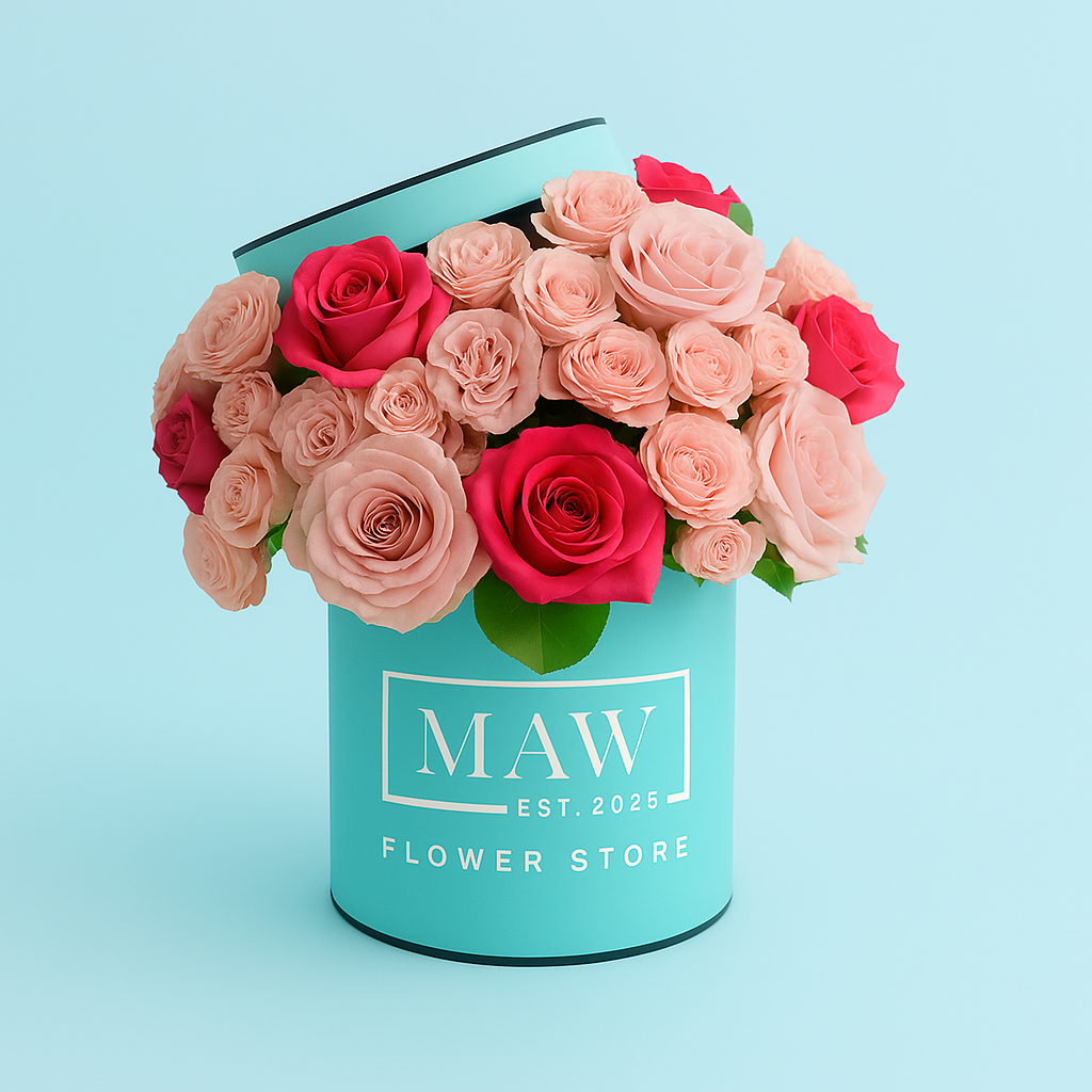 Bloom Over Box in Beige | Soft Pink & Fuchsia Roses